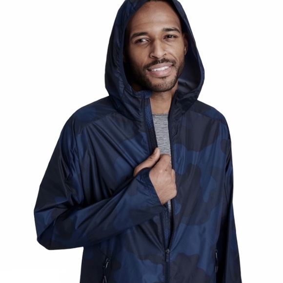 ❌ SOLD ❌ NEW Mens Navy Camouflage Windbreaker Hood Zip Jacket All in Motion L - Picture 3 of 9